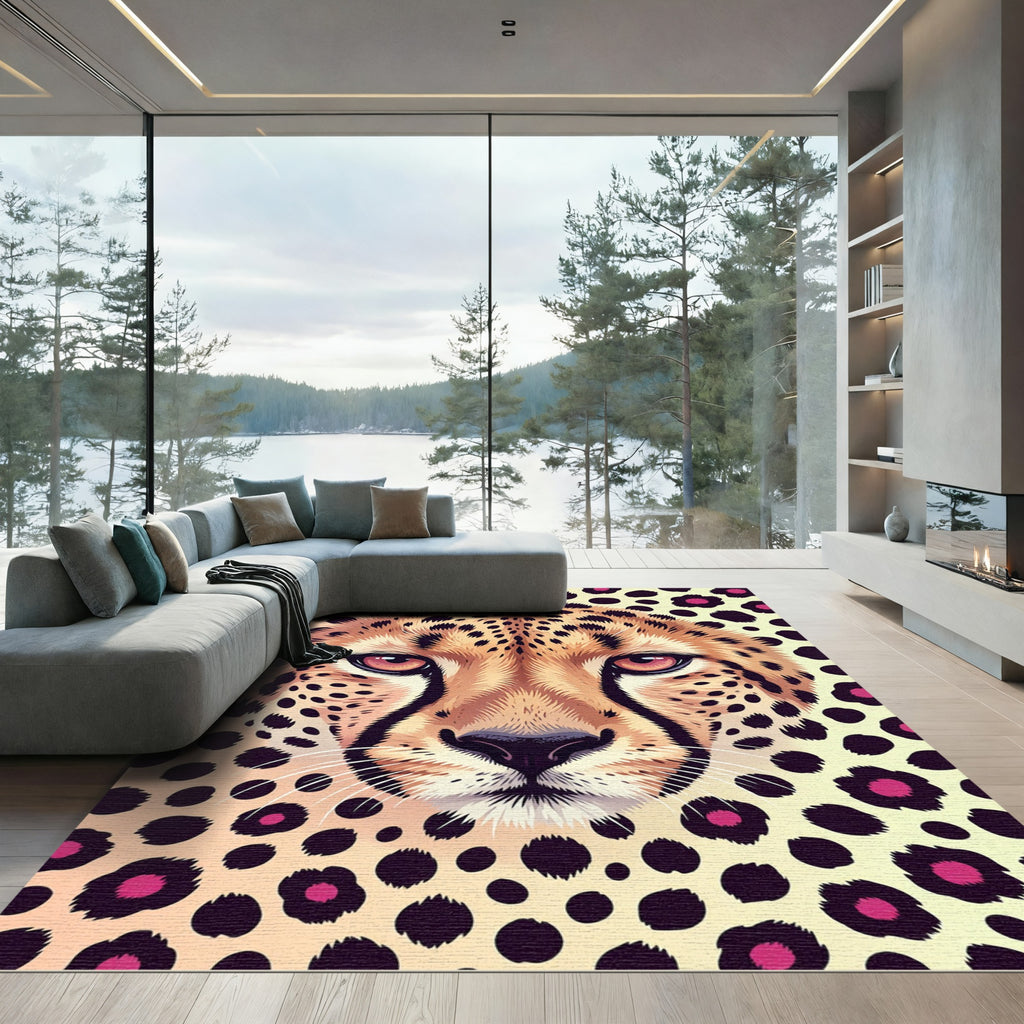 Vibrant Cheetah Face Animal Gem Spot Rug