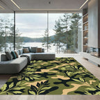 Earthy Camouflage Green Botanical Foliage Rug