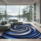 Sleek Galactic Blue And Silver Swirl Rug