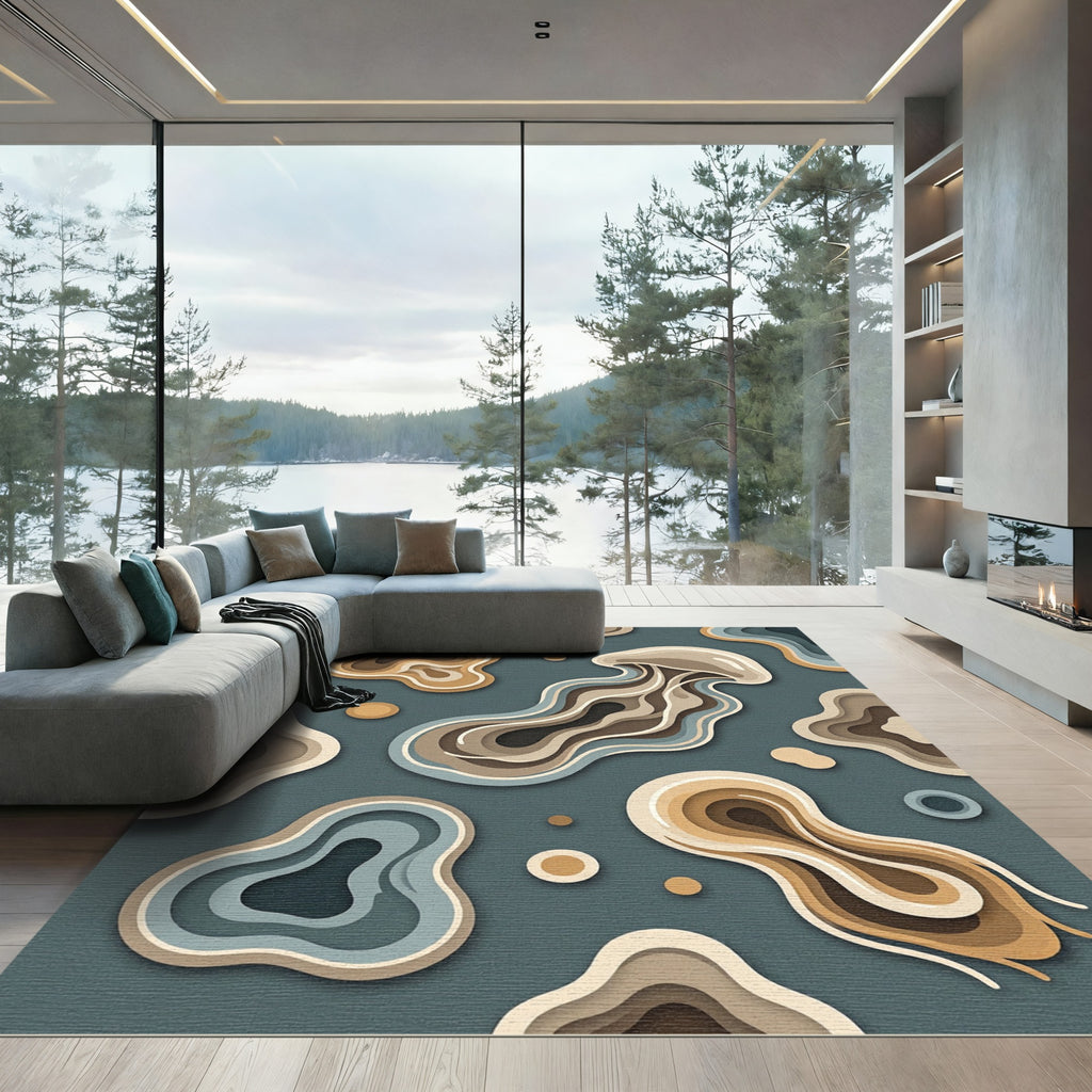 Abstract Jellyfish Layered Earthy Tone Rug