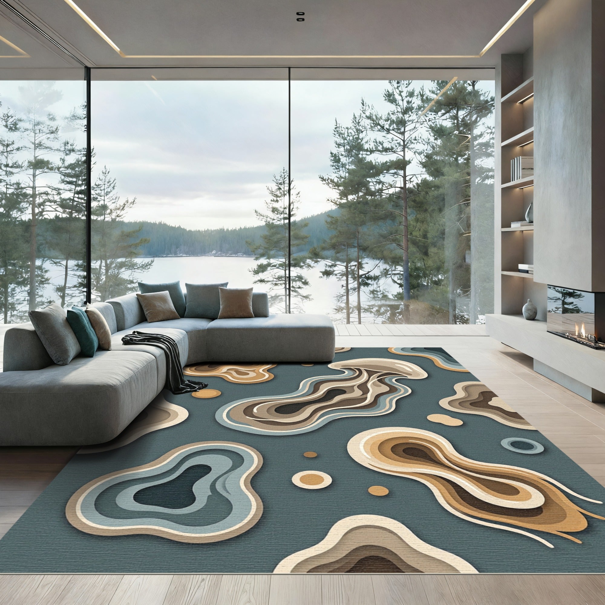 Abstract Jellyfish Layered Earthy Tone Rug