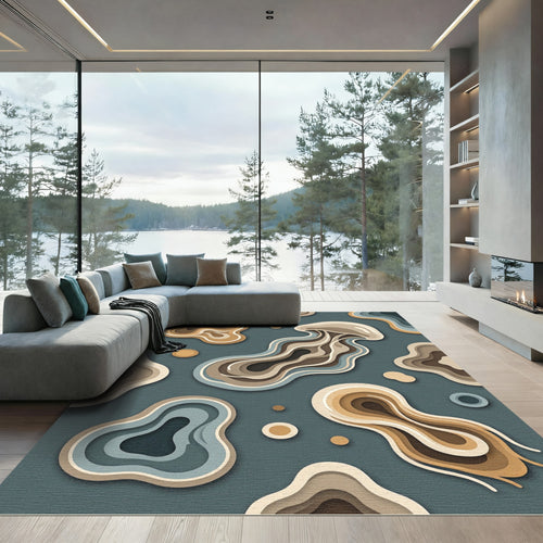 Abstract Jellyfish Layered Earthy Tone Rug
