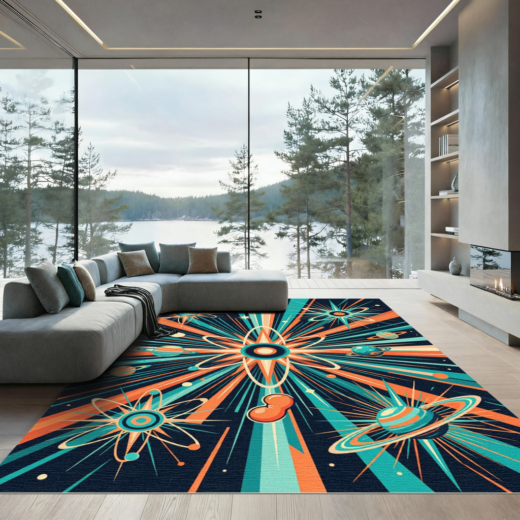 Retro Atomic Starburst Planet Rug