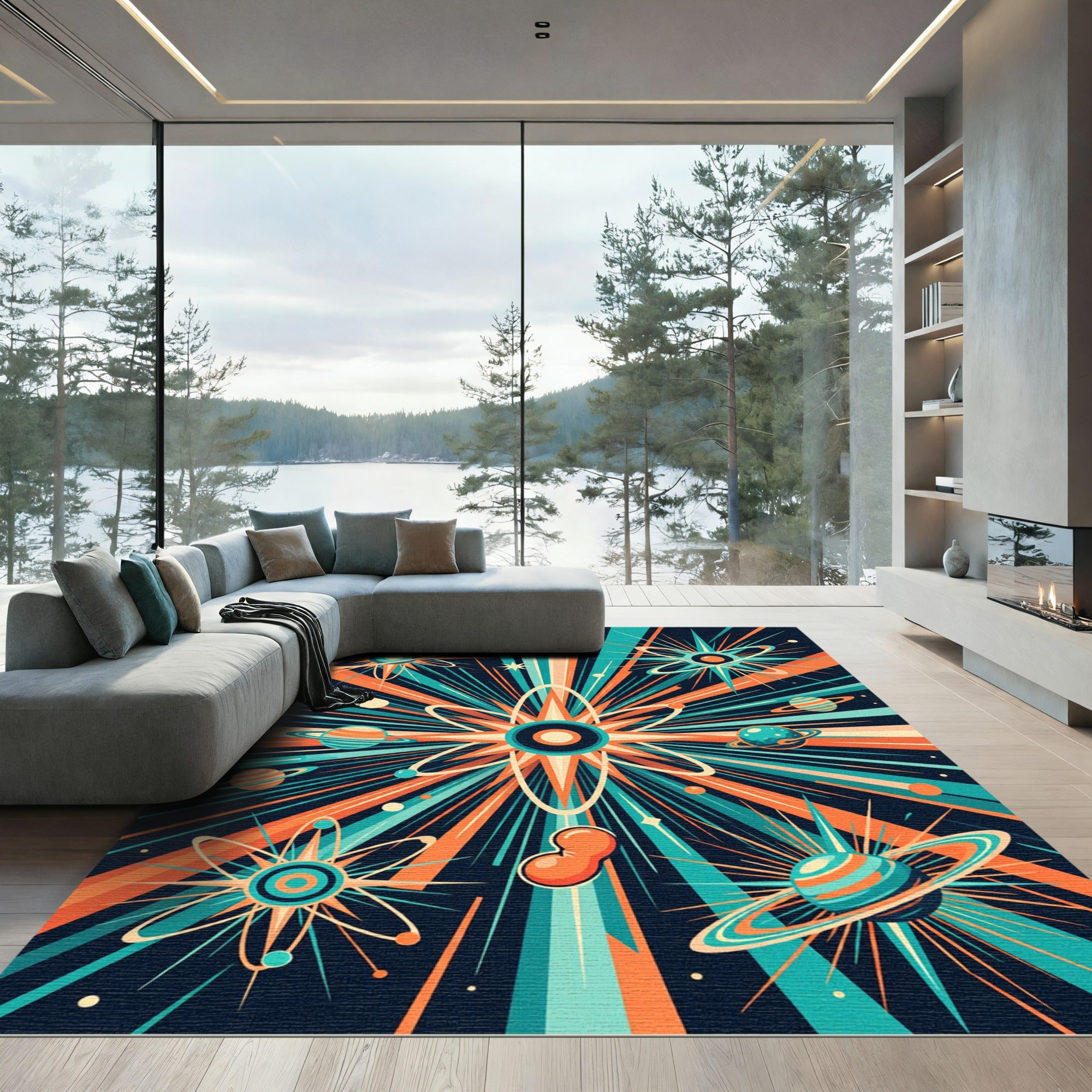 Retro Atomic Starburst Planet Rug