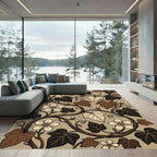 Earthy Brown Ivy Leaf Floral Vine Rug