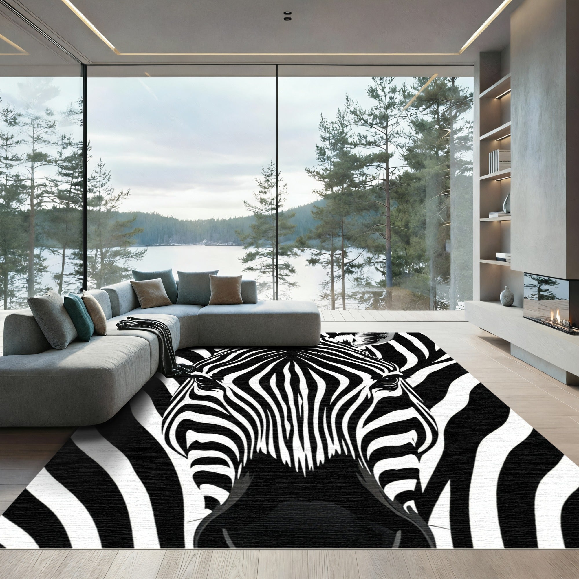 Bold Monochrome Zebra Stripe Illustration Rug