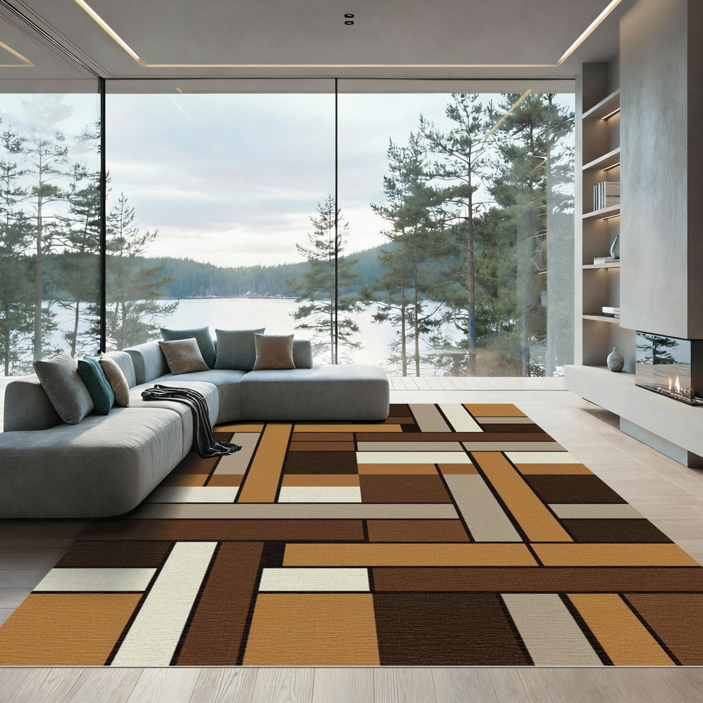 Earthy Rectilinear Blocks Composition Rug