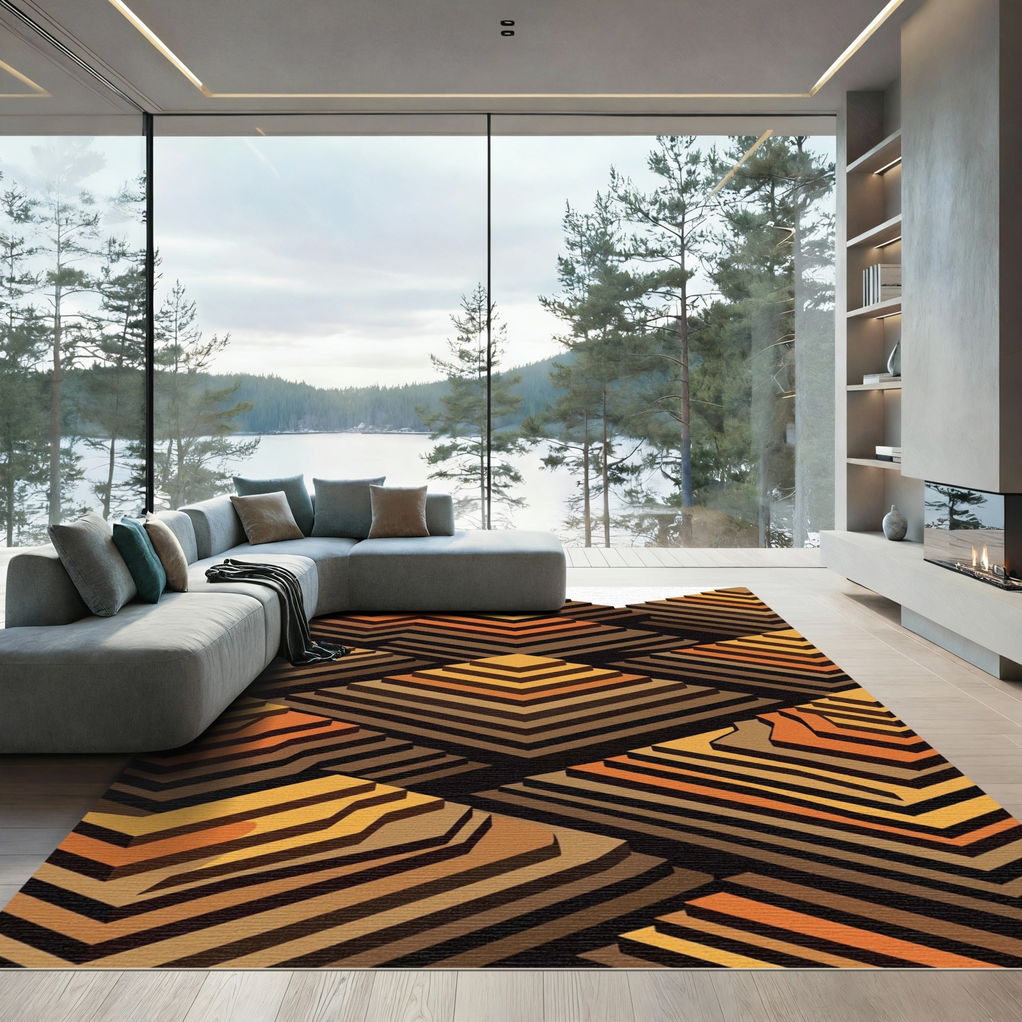 Terracotta Tiered Geometric Abstract Rug