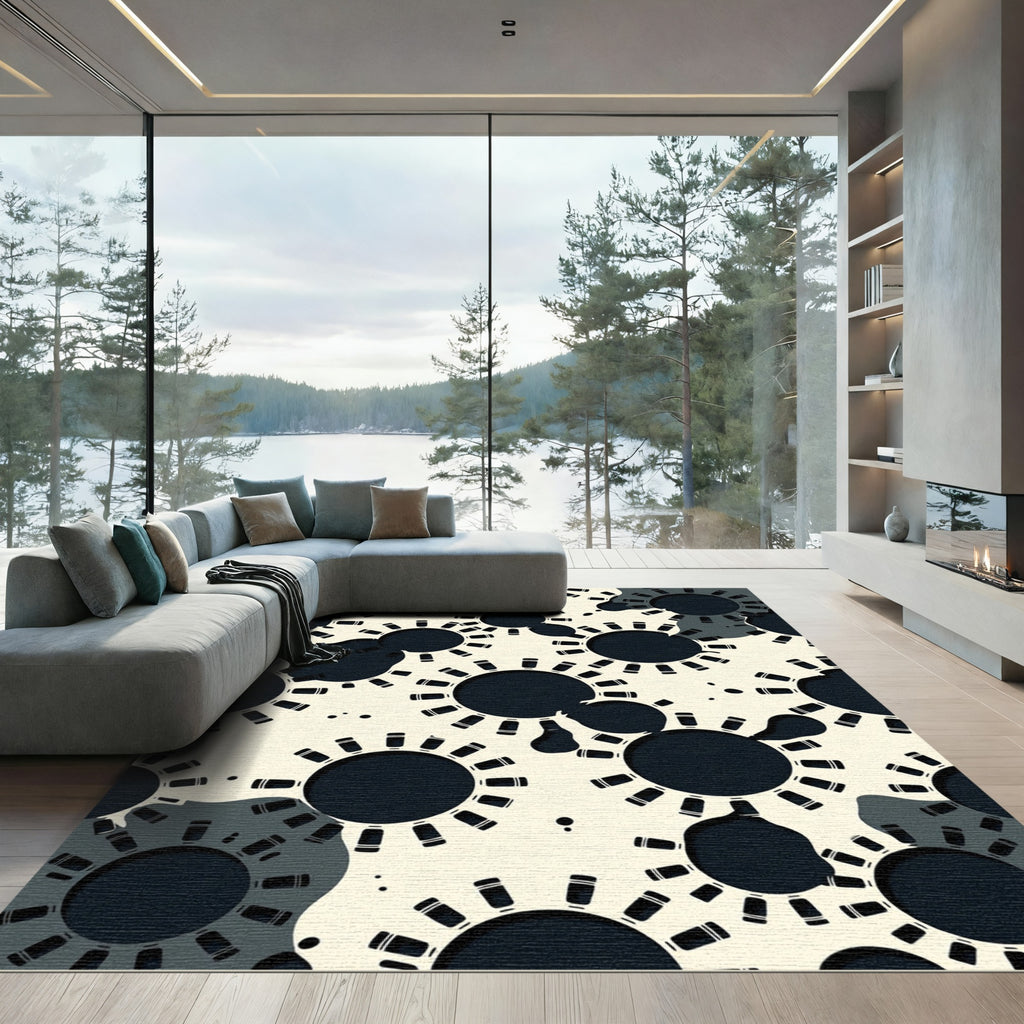 Abstract Midnight Gear Solar System Rug