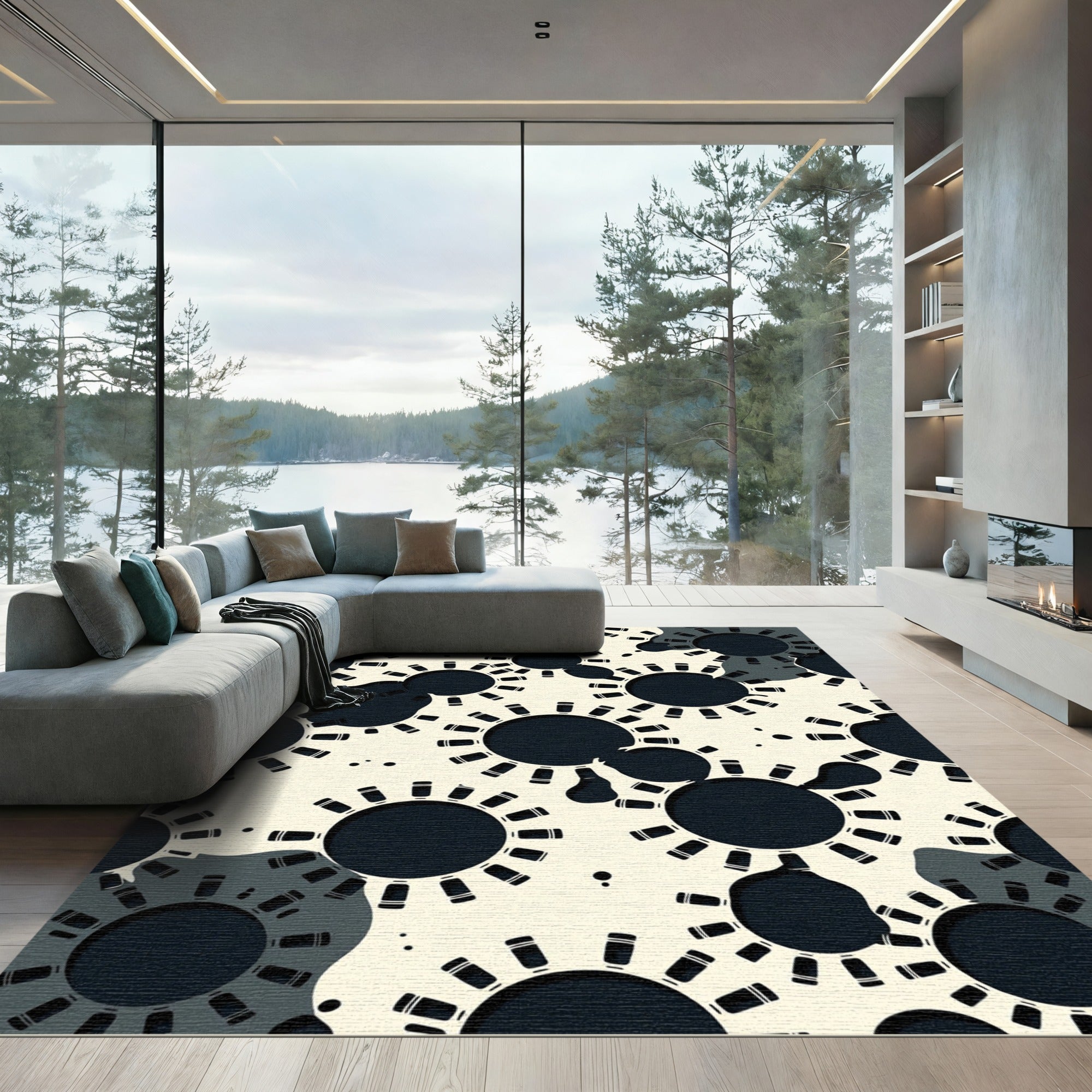 Abstract Midnight Gear Solar System Rug