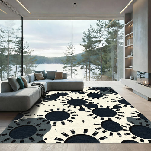 Abstract Midnight Gear Solar System Rug