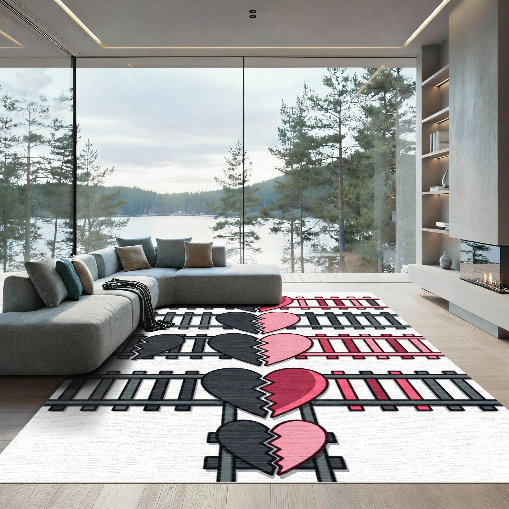 Broken Hearts Railroad Tracks Composition Rug