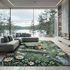 Whimsical Tabby Kitten Butterfly Garden Rug