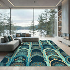 Teal Arch Mandala Lotus Ornate Vault Rug