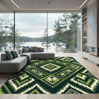Green Tribal Diamond Geometric Rug