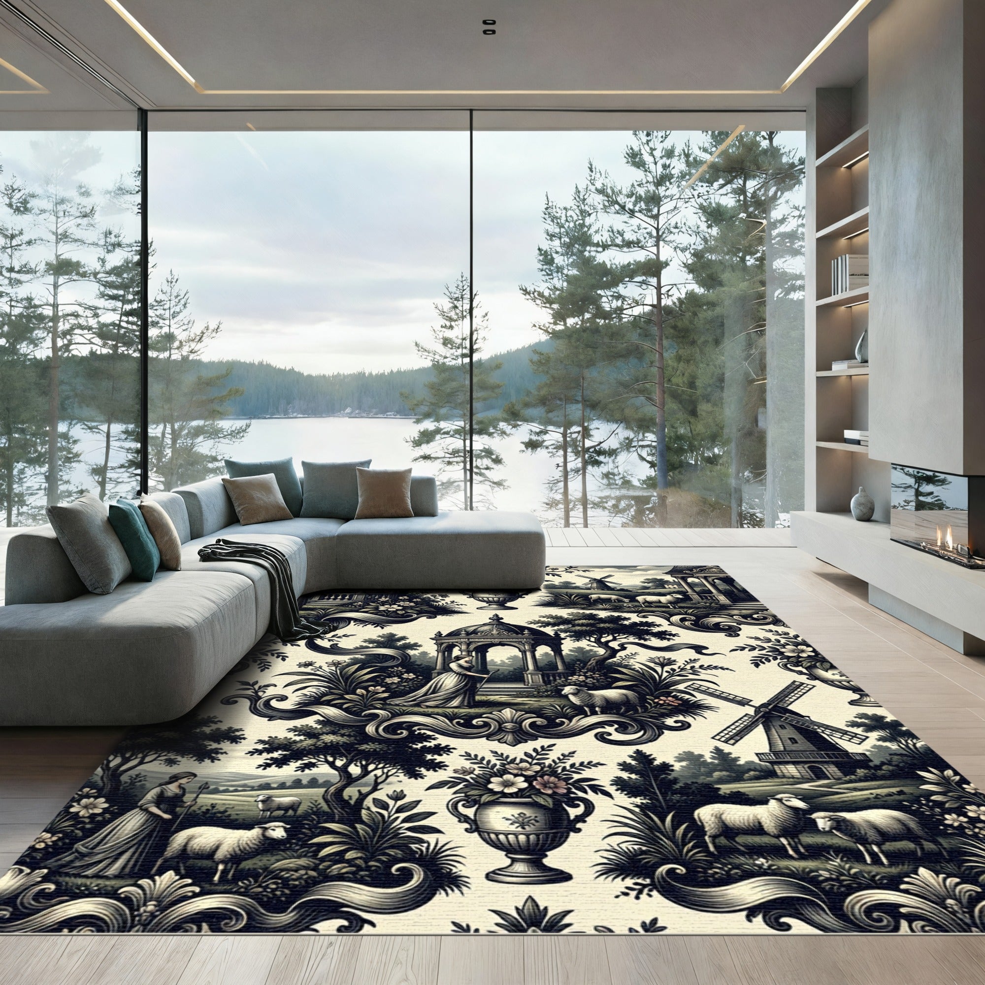 Pastoral Scene With Gazebos And Sheep Rug