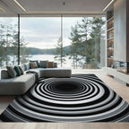 Monochrome Concentric Tunnel Optical Illusion Rug