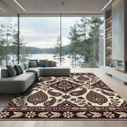 Deep Burgundy Paisley Floral Border Rug