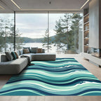 Coastal Teal Blue Abstract Ocean Waves Rug