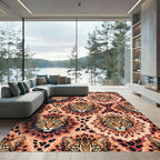 Regal Leopard Face Terracotta Floral Symmetry Rug