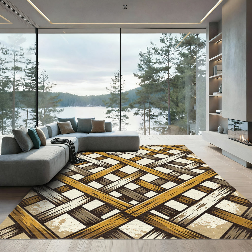 Warm Earthy Tone Woven Lattice Rug