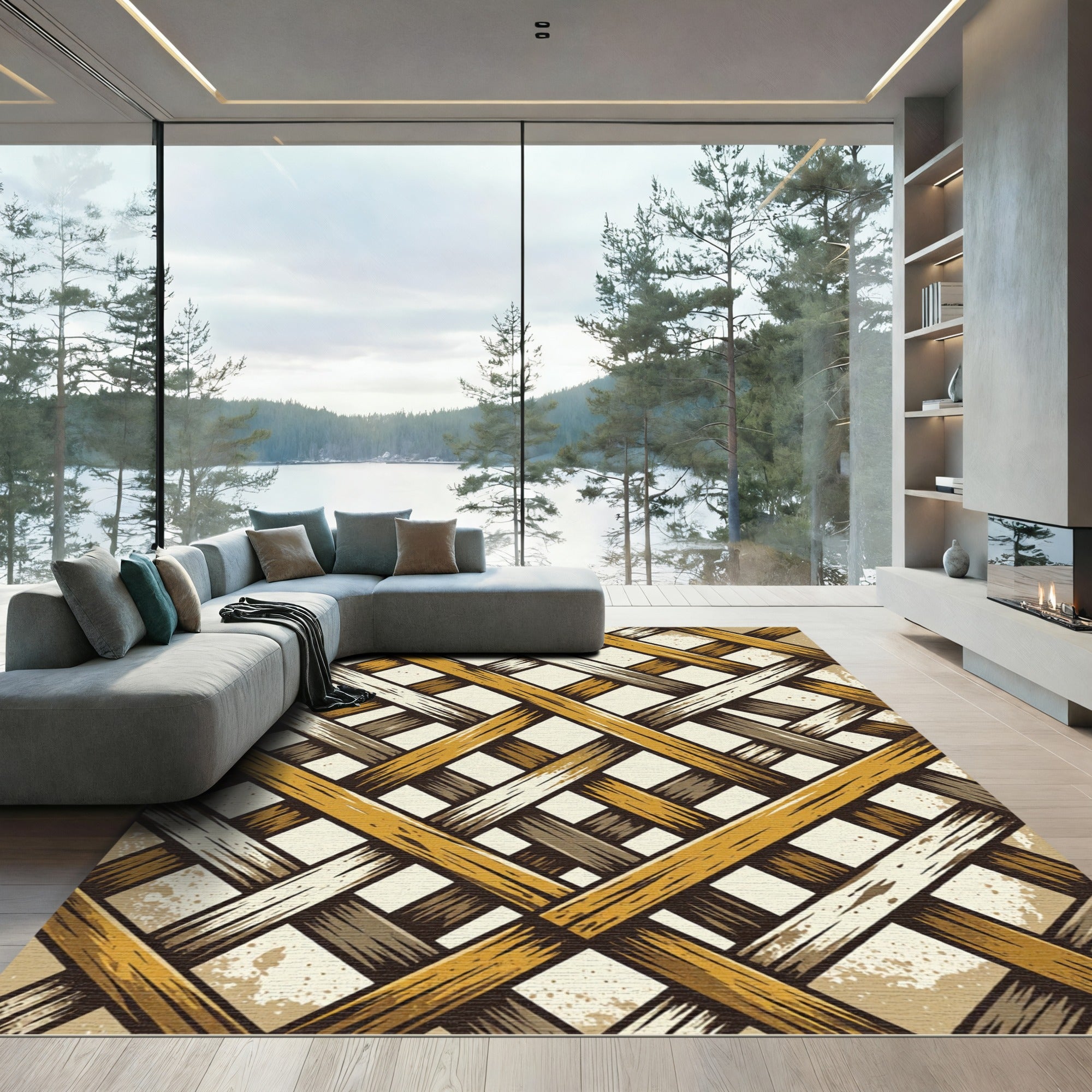 Warm Earthy Tone Woven Lattice Rug