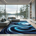 Dynamic Deep Blue Swirling Ocean Wave Rug