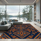 Bold Navy and Orange Geometric Boho Rug