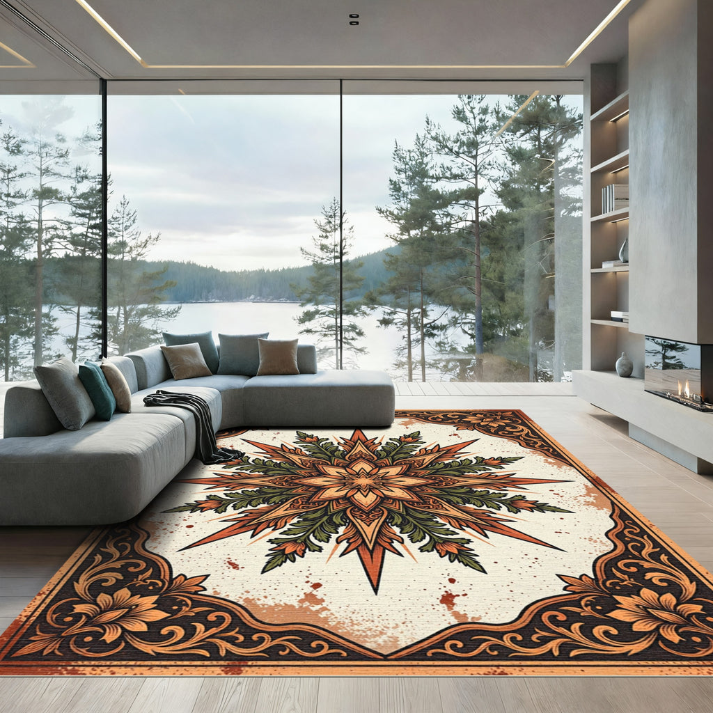 Vintage Ornate Floral Star Medallion Rug
