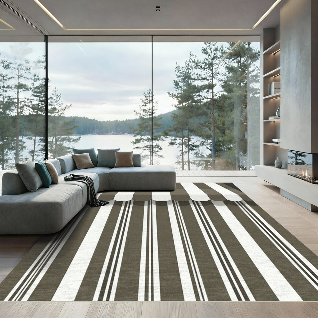 Chocolate Cream Vertical Stripe Awning Rug