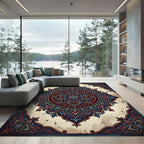 Deep Blue Crimson Floral Medallion Rug