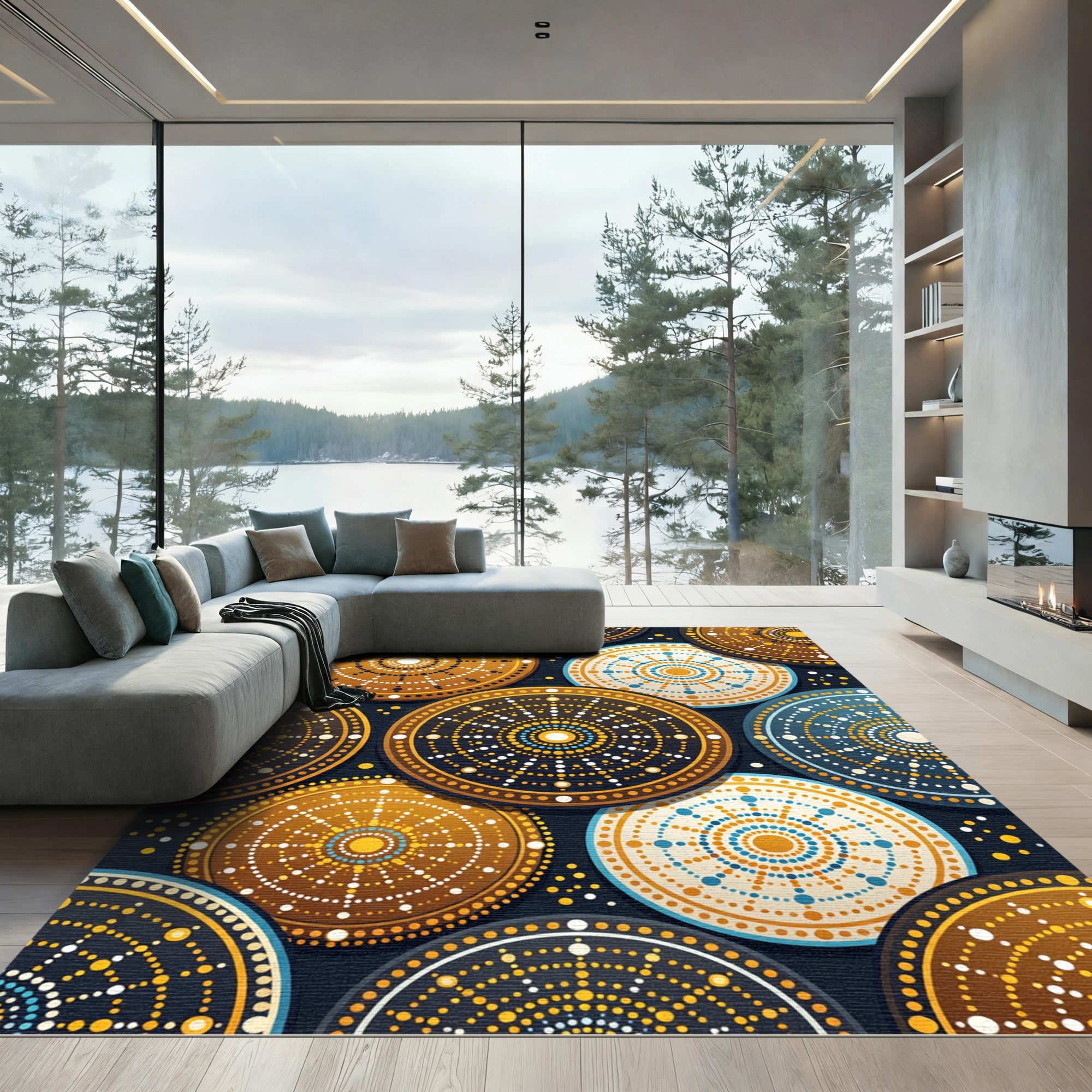 Circular Dot Sunburst Medallion Rug