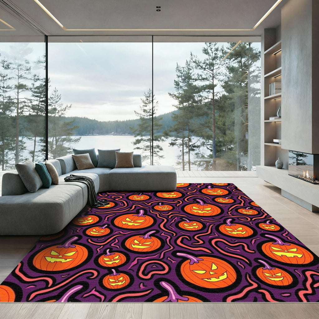 Spooky Orange Jack-o-Lantern Swirls Rug