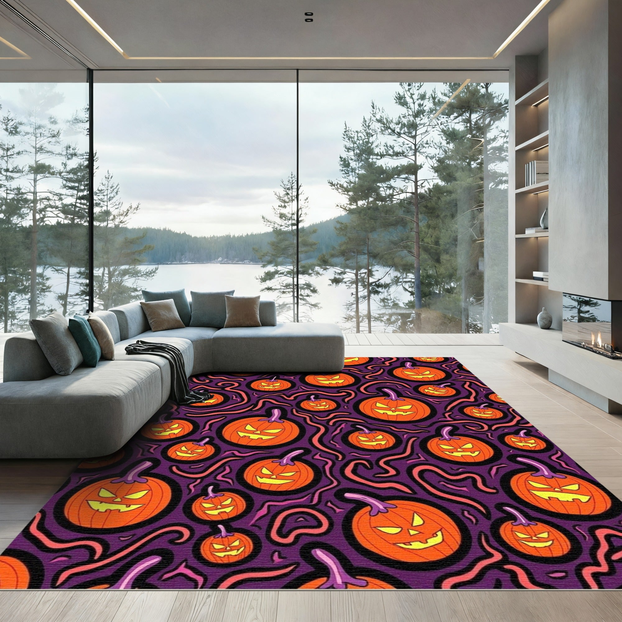 Spooky Orange Jack-o-Lantern Swirls Rug