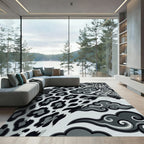 Monochromatic Jaguar and Clouds Graphic Art Rug