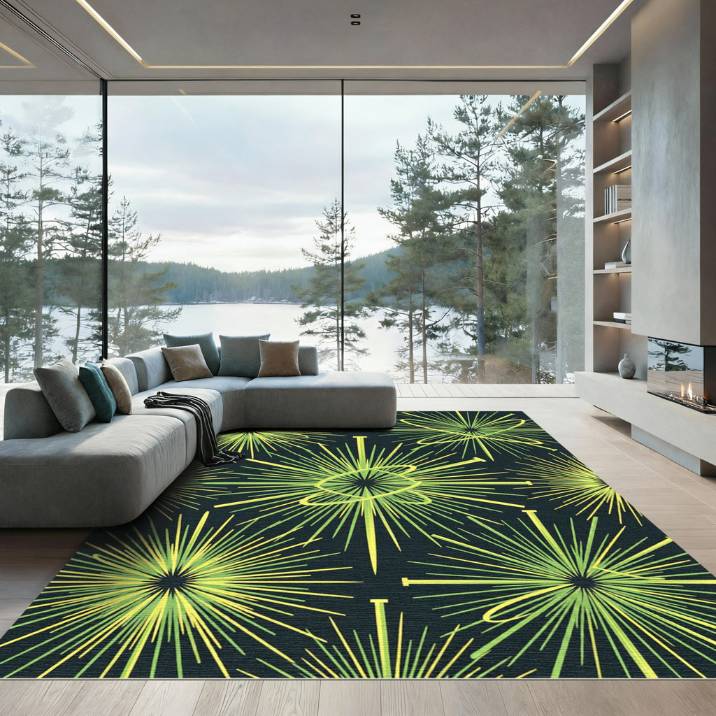 Lime Green Radiating Lines Abstract Rug