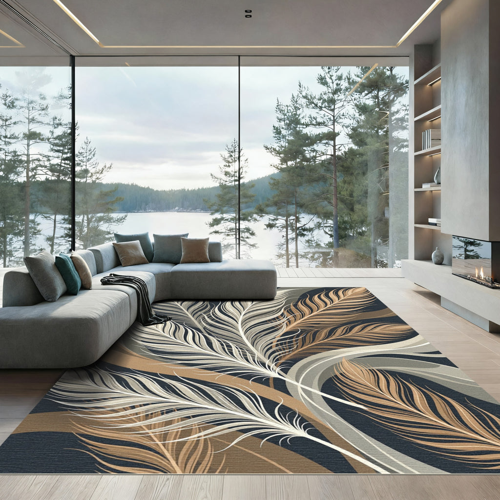 Feather Swirl Abstract Neutral Tone Rug