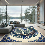Blue Botanical Wreath with Ferns Rug