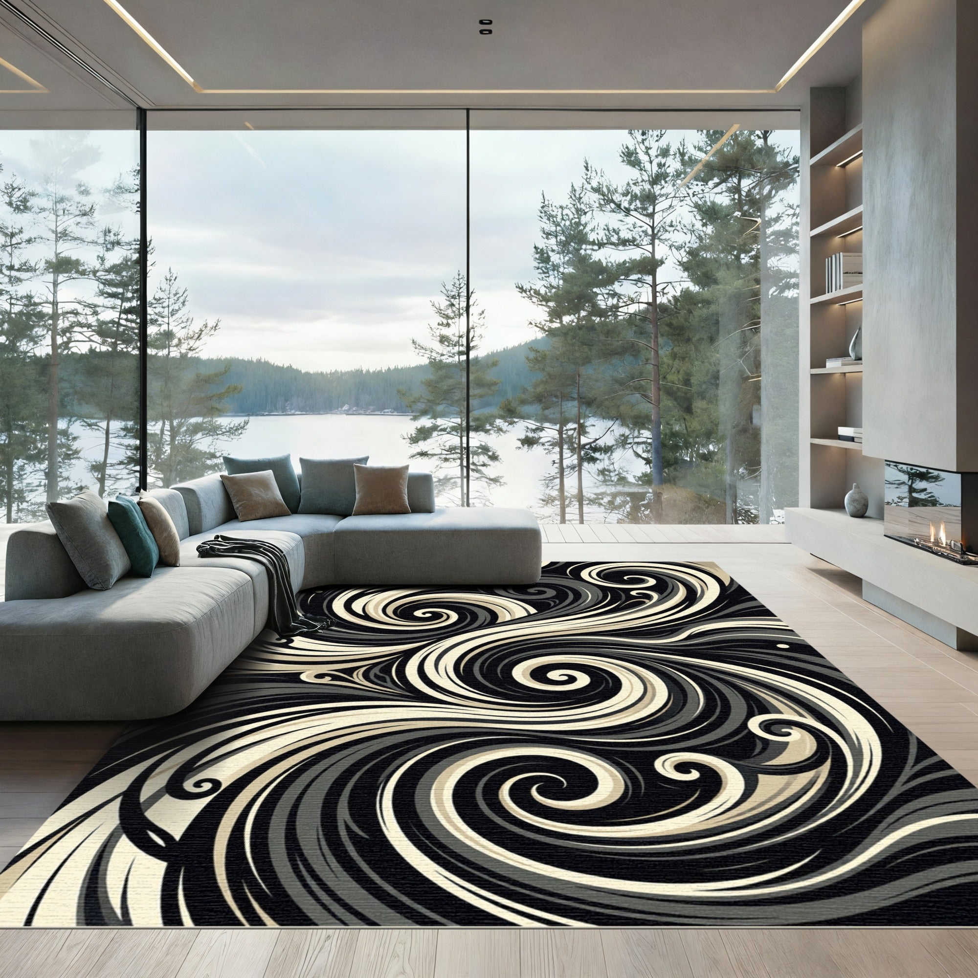 Monochromatic Swirl Abstract Ribbon Rug