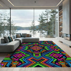 Vibrant Neon Tribal Geometric Art Rug