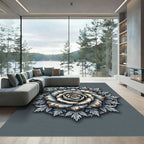 Antique Gray Rose Floral Medallion Rug