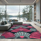Pink Silver Heart Fan Collection Rug