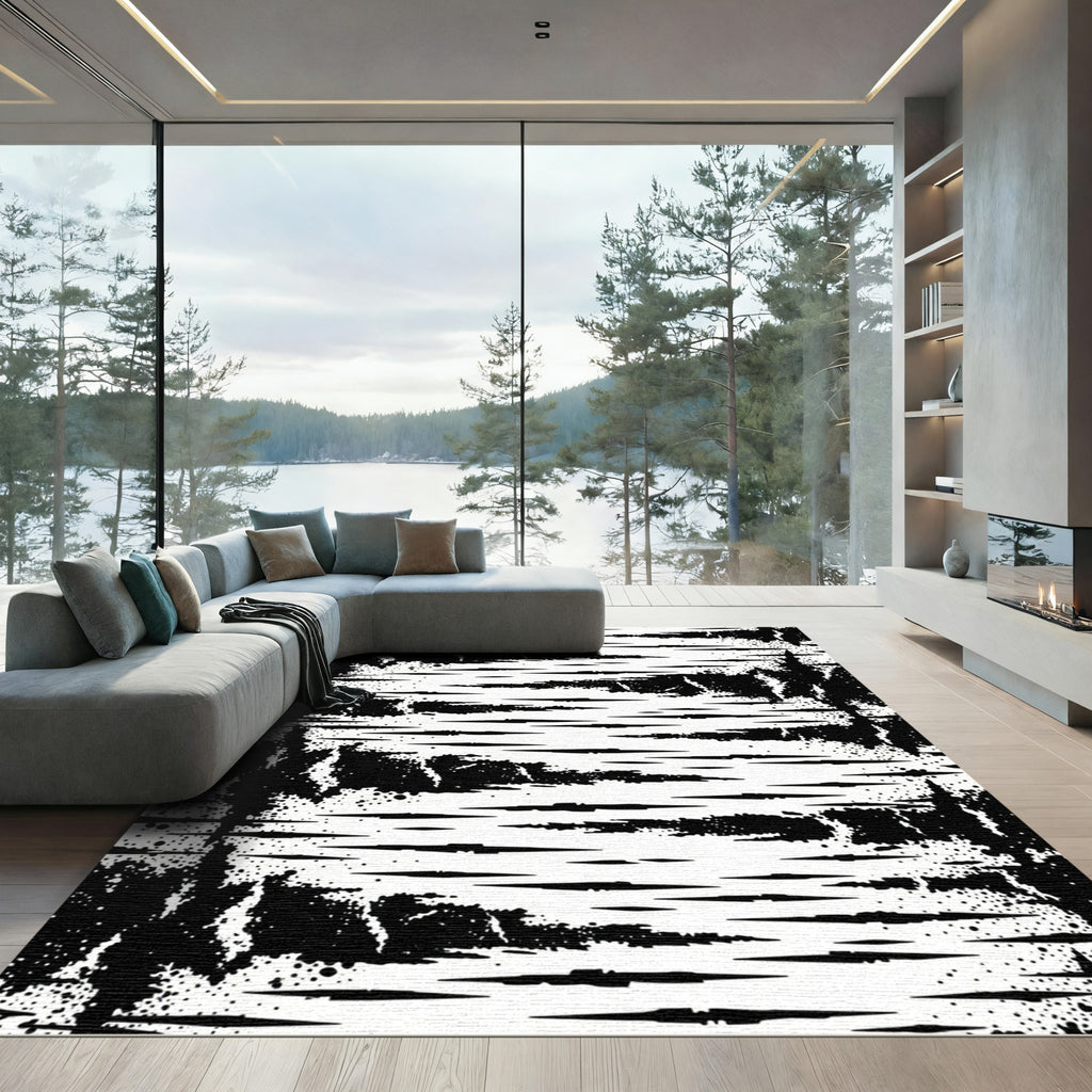 Monochromatic Abstract Birch Bark Texture Rug
