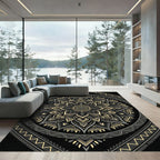 Intricate Gold and Gray Floral Mandala Rug