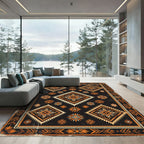 Earthy Black Ochre Tribal Geometric Rug
