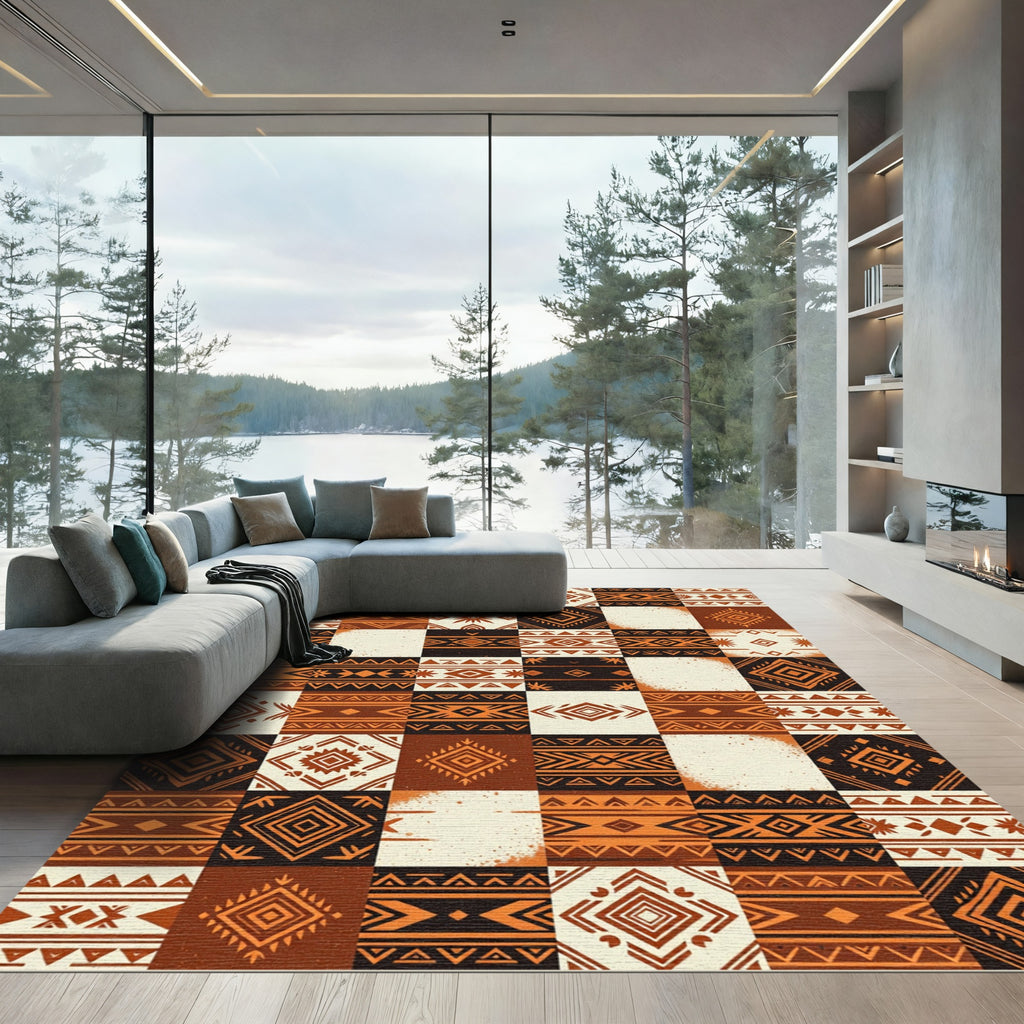Tribal Ochre Geometric Patchwork Rug