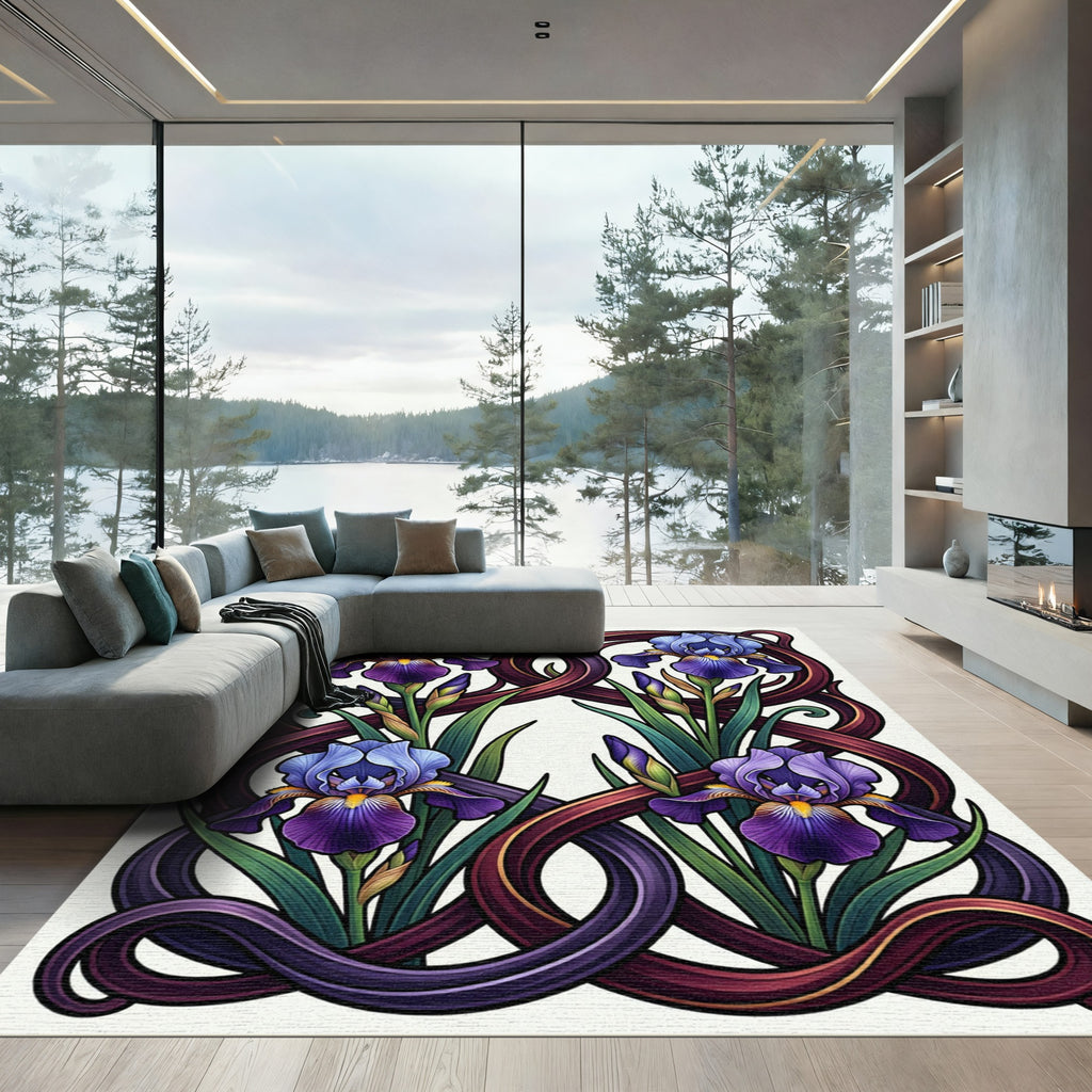 Art Nouveau Iris Floral Border Rug