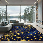 Golden Celestial Star Constellation Night Sky Rug