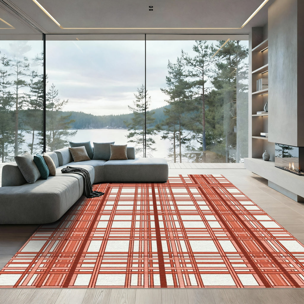 Reddish Brown Plaid Lines Rug