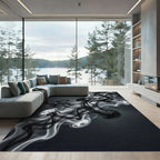 Black White Smoke Swirls Abstract Rug